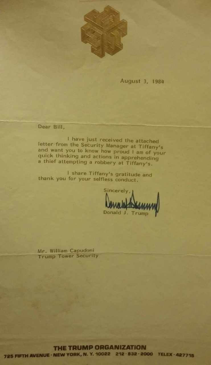 Letter from Trump thanking Bill Capudoni for apprehending thief